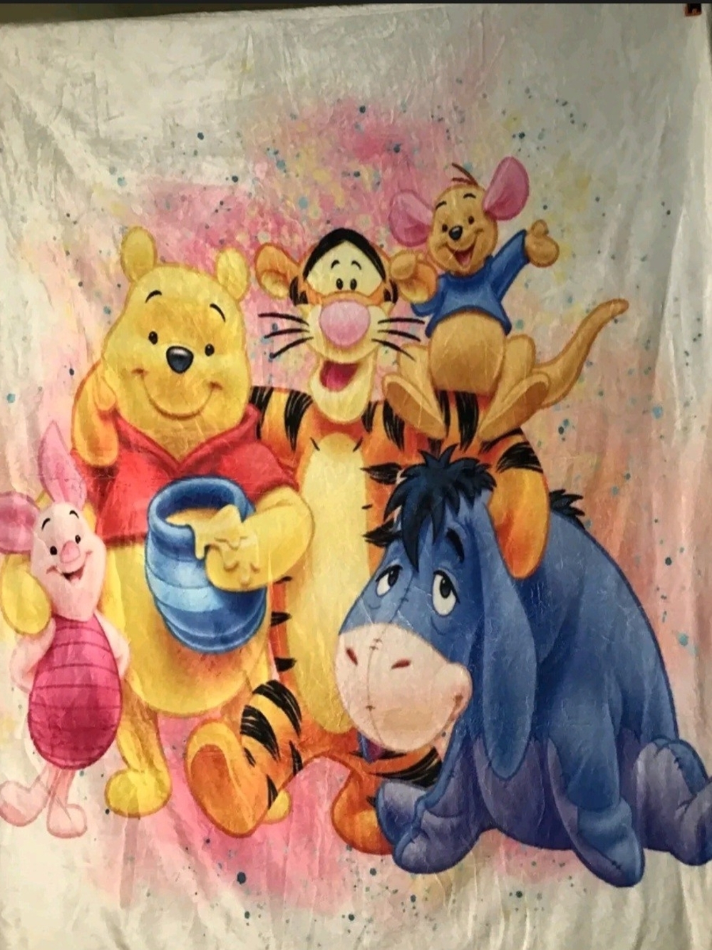 Disney Winnie the Pooh Characters Blanket - Yellow Pink Blue Orange